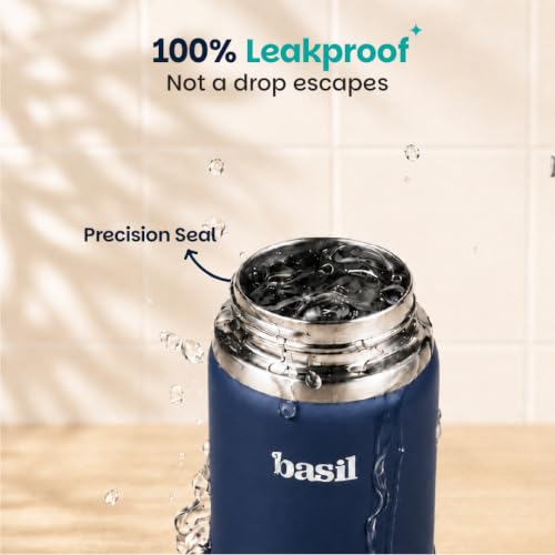 Image of Basil HydraFizz Stainless Steel Insulated Water Bottle for Kids & Adults | 800ml Leakproof Sipper Bottle with Carry Handle | Double Wall Vacuum Thermosteel Bottle for Home, Gym & Travel | Classic Navy