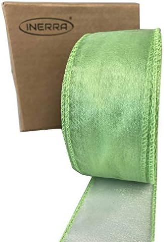 INERRA Chiffon Ribbon - Luxury Wired Edge 20 Metres x 50mm (Lime Green)