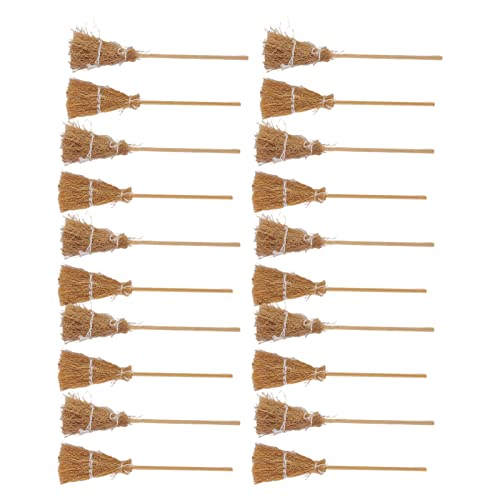 20pcs Mini Witch Broom White Rope Decoration DIY Mini Witch Miniature Witch Broom for Halloween Party Stage Performance