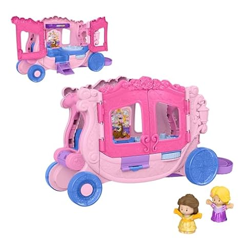 Fisher-Price Little People Disney Princess Karoca księżniczek Zestaw z pojazdem do ciągnięcia i 2 figurkami do zabawy w naśladowanie, zabawka dla dzieci od 18 miesiąca życia, JCW72