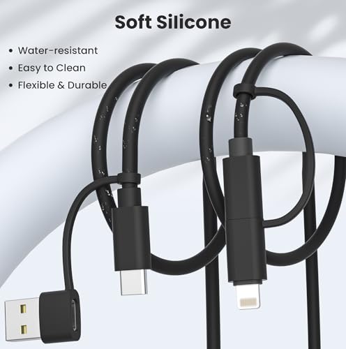 Image of Elebase 4 in 1 Charger Cable 3.3FT,Multi Charging Cord,Multiple iPhone Charger Cord with USB /Lightning Adapter for New Apple 17 16 15 Pro Max Air 14 13 Plus,Samsung Galaxy A55,Z Flip 7 FE 6 5 4,Z Fold