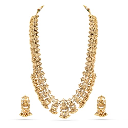 Image of Rubans Gold Plated Temple Necklace Set Traditional Statement Jewellery Gift for Women & Girls