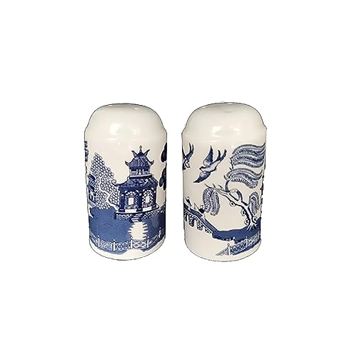 Image of Blue Willow Salt & Pepper Shakers Pots Mills Ceramic Tableware Antique Oriental