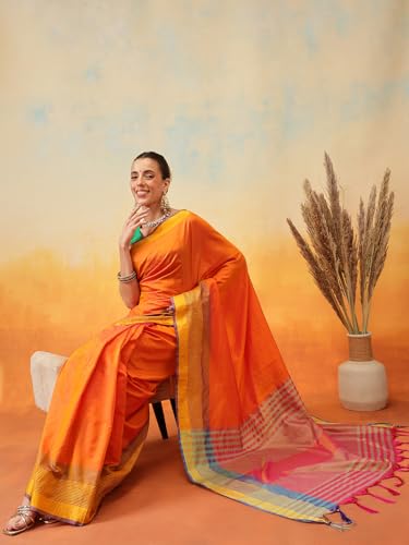 Image of Amazon Brand - Anarva Pattu Art Silk Woven Ready To Wear Saree Pink