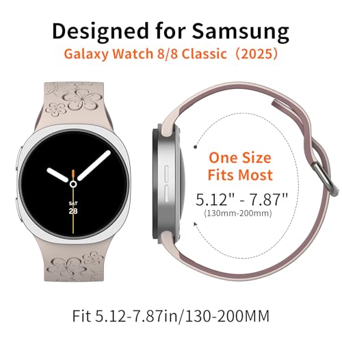 Floral Bands Compatible with Samsung Galaxy Watch 8/8 Classic Band 40mm/44mm /46mm 2025, Cute Soft Flower Engraved Silicone Inlay Dressy Strap for Galaxy Watch 8 40/44mm/8 Classic 46mm Band for Women - image 8