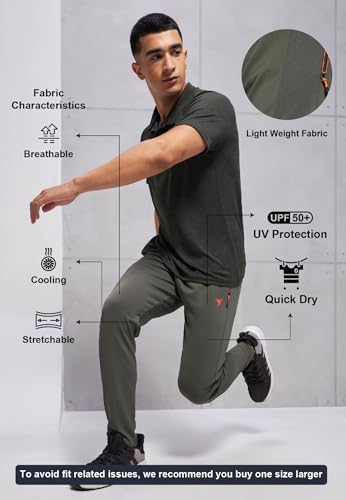 Image of TECHNOSPORT Mens Polyester Slim Fit Activewear Track Pant with SPF50+ for Running, Workout Wear Antimicrobial & Quick Dry