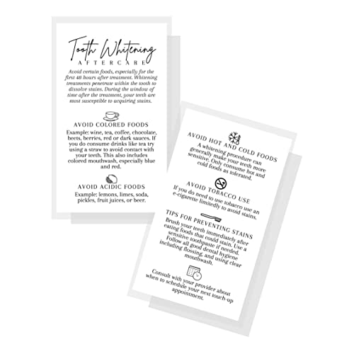 Image of Tooth Whitening Aftercare Cards | 50 Pack | Size 2x3.5 inch inch Business Card | Teeth Whitening Supplies | Black White Minimalist Neutral Plain