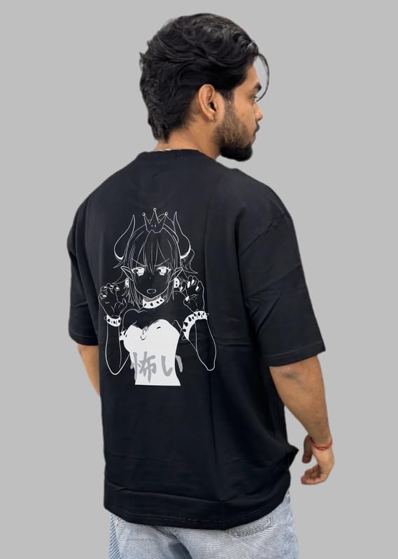 Image of Men's Cotton Anime Streetwear Oversized T-Shirt | Neon Demon Girl Graphic Print