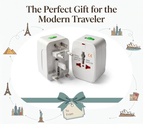 Image of Universal Travel Adapter with USB-C & Dual USB, International Travel Adapter, Worldwide Plug Adapter, All-in-One Power Adapter, Surge Protector