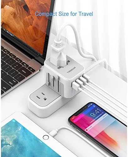 Universal Travel Adapter, TESSAN Travel Plug Adapter Worldwide with 4 USB and 1 AC Socket, International Travel Adapter UK to European Power Universal Plug Adaptor for EU USA Australia Thailand