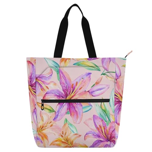 Bolsa de mano unisex con diseño de flores tropicales y bolsillo de cremallera