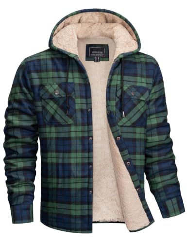 Image of MAGNIVIT Men's Flannel Jacket Plaid Fleece Button Hoodie Jackets Shirt | pure cutton,5 pocket,adjustable drawstring hood,casual,work,outdoor