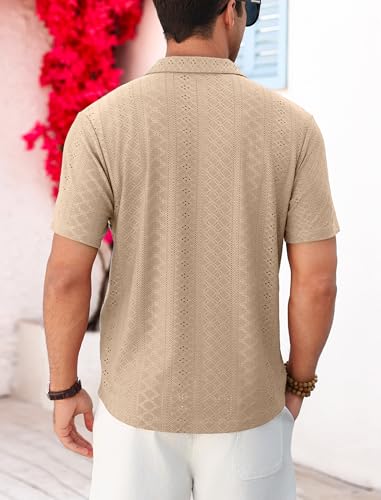 Vssjavun Mens Short Sleeve Button Down Shirts Casual Hollow Out Summer Beach Shirt