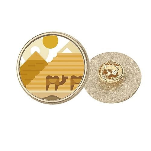 Broche ronde en métal doré jaune vert motif sphinx pyrads chameau taille M