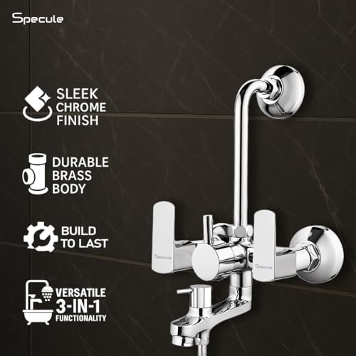 Image of Cube Series, Brass Wall Mixer For Bathroom | 3 in 1 with 8 x 8 Inches Overhead Shower Set | Mist Hand Shower Set with 1.5 Meter Hand Shower Pipe | Wall Mixer | Shower Set (Chrome)