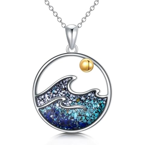 MONGAS Wave Necklace Sterling Silver Wave Pendant Necklace Ocean Wave Jewelry for Women Cover
