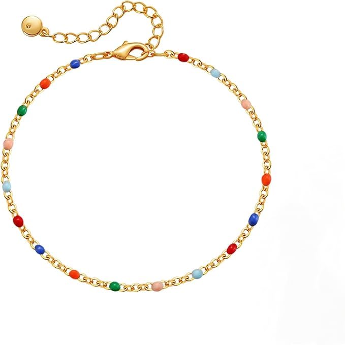 Pulsera de Perlas Mujer 1 Unidad Brazalete Elegante de Acero Inoxidable Dorado 18K diseño Bohemio con Cuentas Coloridas para Regalo y Uso Diario en Verano