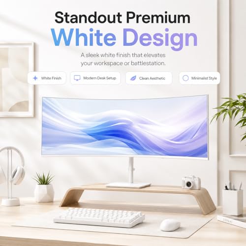 Image of Deco Gear 49 inch Curved Ultrawide Gaming Monitor, 144Hz DFHD 3840x1080 32:9 VA Display, 1ms MPRT, Adaptive Sync, HDR, 1800R, PIP /PBP, 2 HDMI 2 DisplayPort, White Display for PC & Laptop