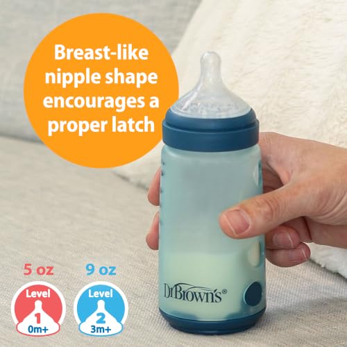 Dr. Brown's Silicone Baby Bottle, 5 oz, Level 1 Nipple, 0m+, Blue, 4-Pack | Silicone baby bottle with collapsible insert designed to reduce colic, milk only touches silicone, Wide-Neck nipple - image 5