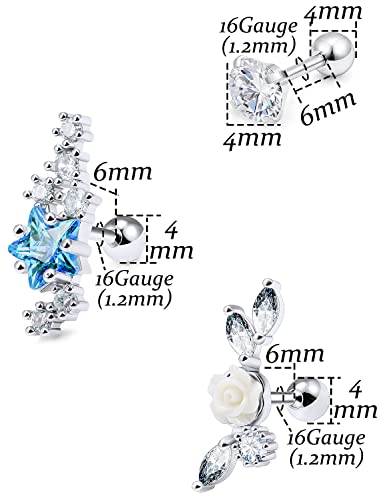 Vsnnsns 16G Cartilage Earrings Tragus Earrings For Women Stainless Steel Butterfly Forward Helix Earrings Stud Lip Rings Forward Helix Rook Daith Conch Earrings Body Piercing Jewelry For Women Men #TOP1
