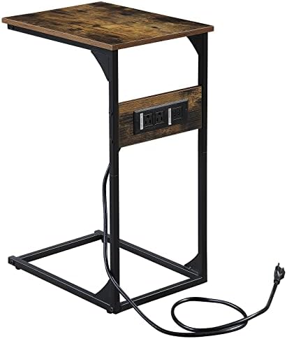 GA Home C Shaped End Table with Charging Station, Small Side Tables with USB Port & Outlet, Sofa Couch Bed Side Table,Snack Table, Metal Frame, for Living Room, Bedroom, Small Space