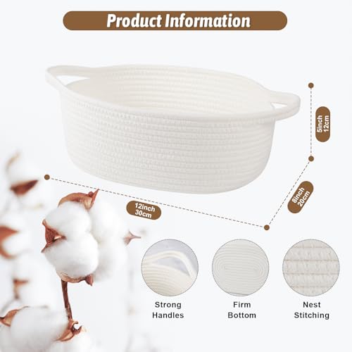 Image of OIAHOMY Small Woven Basket with Gift Bags, Ribbons & DIY Label Card, Baskets for Gifts Empty, Small Rope Basket 12 * 8 * 5IN, Cute Decorative Baskets with Handles for Baby Pets, Toys, White