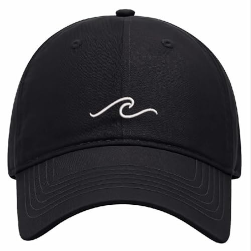 Ocean Wave Embroidered Dad Hat Cotton Adjustable Baseball Cap for Women Men Unisex(Black)