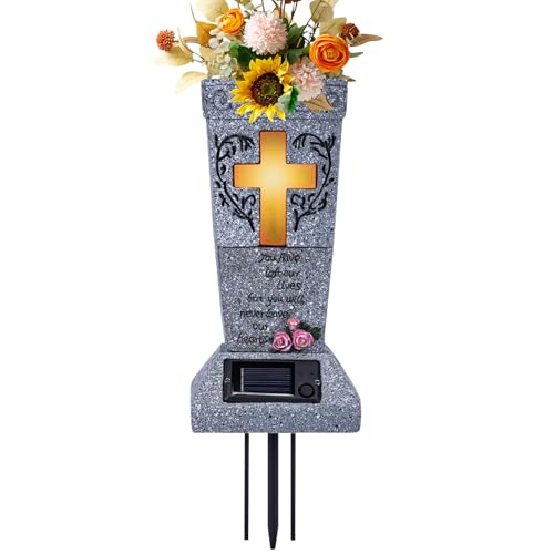 Solar Cemetery Grave Vase With LED, Cemetery Vase With Solar Light Memorial Grave Decorations With Spikes For Outdoor Graveyard Yard Gravesite, 13x13.5x33cm