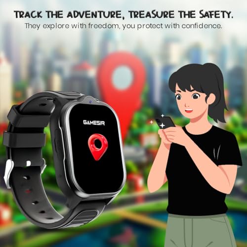 Image of GameSir TrackNova 4G /5G Kids Smartwatch | Live GPS Tracking | App Control | HD Video Call | Games | Family Chat | SOS Safety Alert | IP67 | Camera | FaceLock | 800mAh Long Battery Life - (Black)