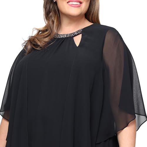 Image of S.L. Fashions Women's Capelet Cascade Sleeve Dress with Beaded Cutout Neckline, Special Occasion Dress