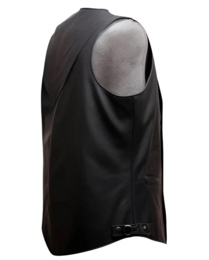 Black Leather Biker Vest Genuine Cowhide Snap Closure Lightweight Western Waistcoat3