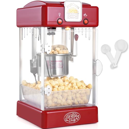 VEVOR Máquina para Hacer Palomitas de Maíz de Sobremesa, 300 W, 2,5 oz, 4 Cuartos de Galón por Lote, con Puerta de Polipropileno, Incluye 2 Palas y Bandeja, Estilo Cine, Color Rojo, 240 x 275 x 475 mm