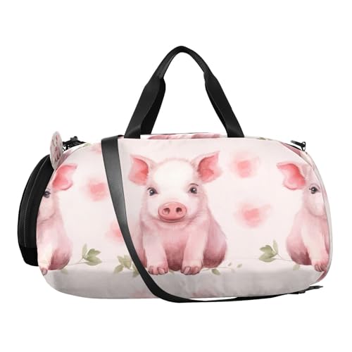 YETTASBIN Sport Travel Duffel Bag for Girls Boys, Ping Pig Large Waterproof Weekender Overnight Bag, Detachable Shoulder Strap Gym Bag with Shoe Compartment & Wet Pocket2