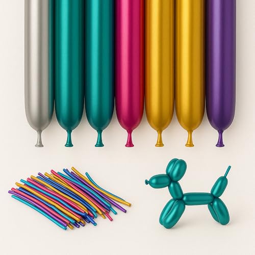 Globos Largos Metalizados 25 Unidades, Multicolor, Globos para Modelar y Decorar, Globoflexia DIY, Brillo Premium para Fiestas, Bodas, Cumpleaños y Eventos