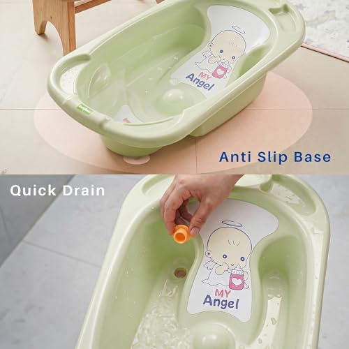 Image of Baybee Lullie Baby Bath Tub for Kids with Anti-Slip Base & Easy Drain | Babies Bathtub with Built-in Soap & Accessory Holder | Spacious Baby Bath Tub for 0-5 Years Boys Girls (Green)