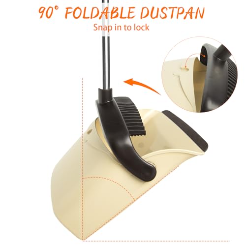 Image of Broom and Dustpan Set, Dustpan Combo with 51 inch Stainless Steel Long Handle Brooms with 5-Layer Soft Bristles for Home Office Kitchen Bathroom(Beige)