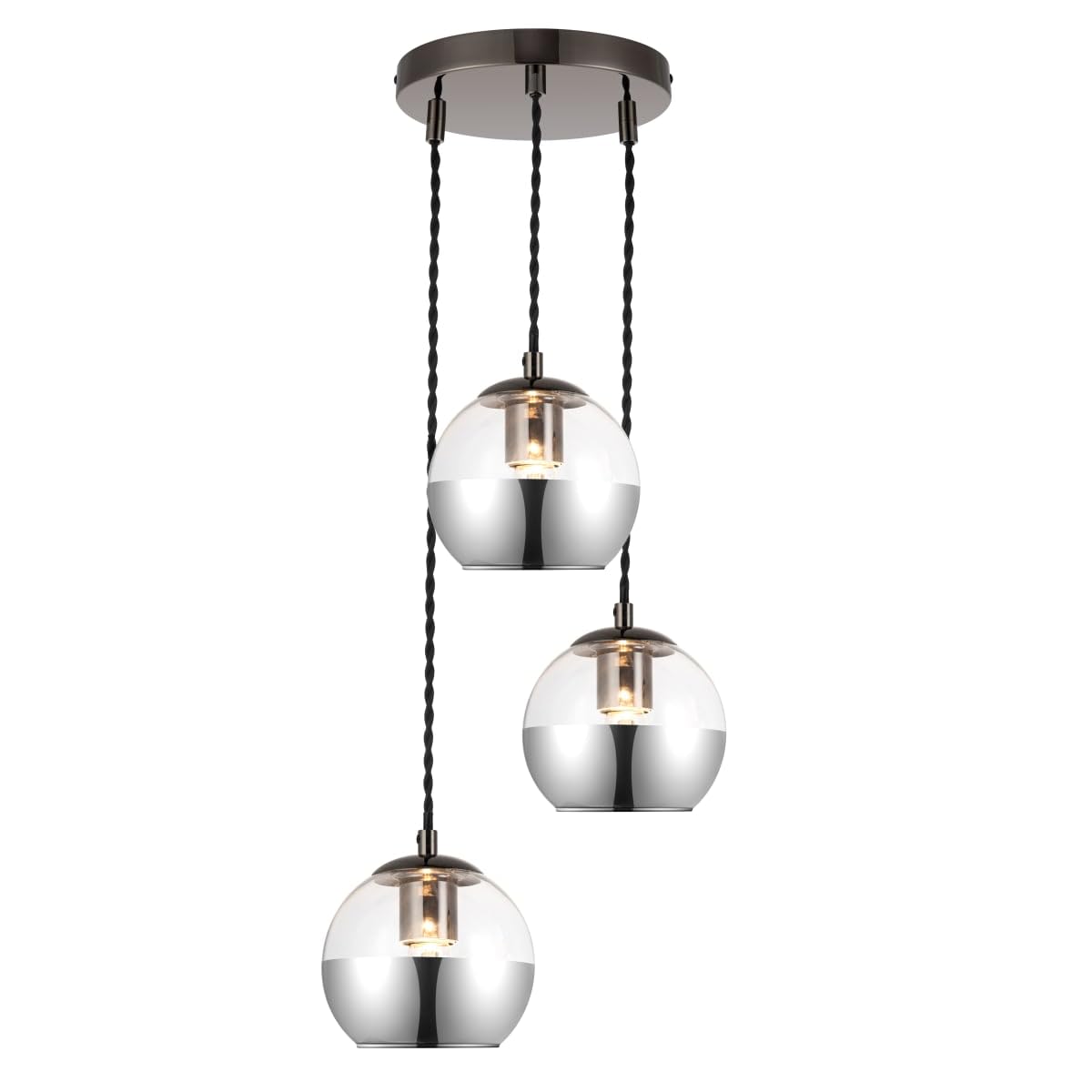 Cosylyte Marlo 3 Light Pendant Light Matt Black Smoky Glass