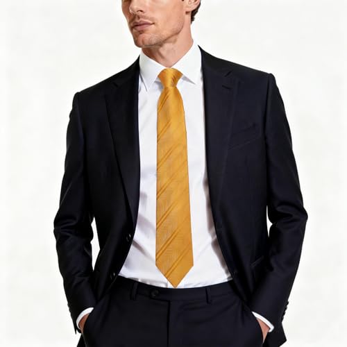 Image of DiBanGu Striped Tie Set for Men Silk Woven Plaid Necktie and Pocket Square Cufflinks Business Wedding