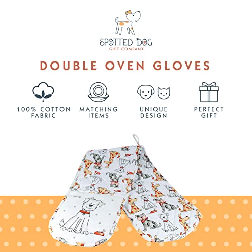 SPOTTED DOG GIFT COMPANY Double Oven Gloves, Heat Resistant Oven Gloves Mitts for Home Cooking & Baking, Cute Dogs Themed Kitchen Accessories, Dog Gifts for Dog Lovers, Women & Men