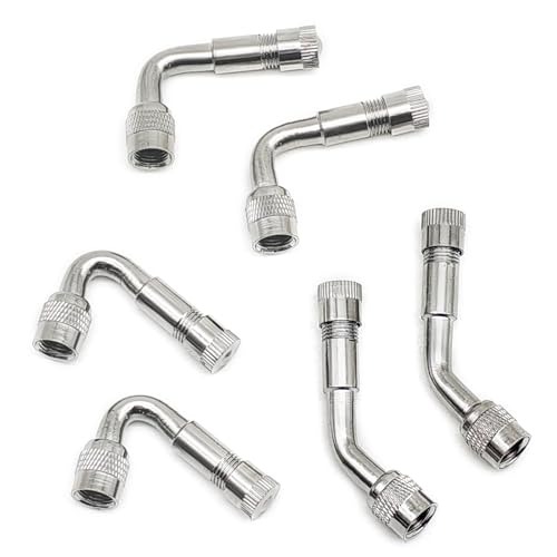 6 pcs Metal Tire Valve Stem Extensions, 45°/90°/135°, Silver
