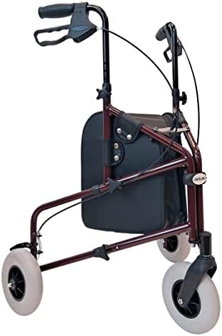 Tuffcare Freedom Lightweight Retractable 3 Wheel Walker with Balloon Tires, Rollator Walker for Seniors with Height Adjustable Handles with Loop Locking Brakes (Burgendy Red)