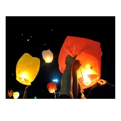 Image of Paper Colourful Make A Wish High Flying Sky Lantern Hot Air Balloon Diwali New Year with Fuel Wax Candle (Pack of 5) Wishing Balloon | Popo Toys