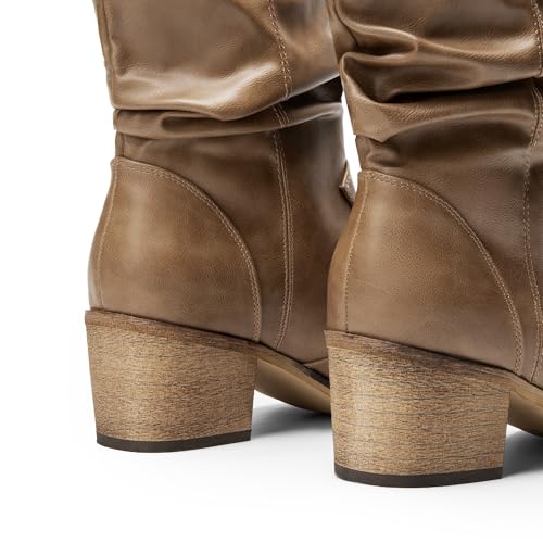 DREAM PAIRS Women's Modern Western Cowboy Boots, Mid Calf Round toe Chunky Heel Cowgirl Country Ankle Boots with Pull On Tabs3