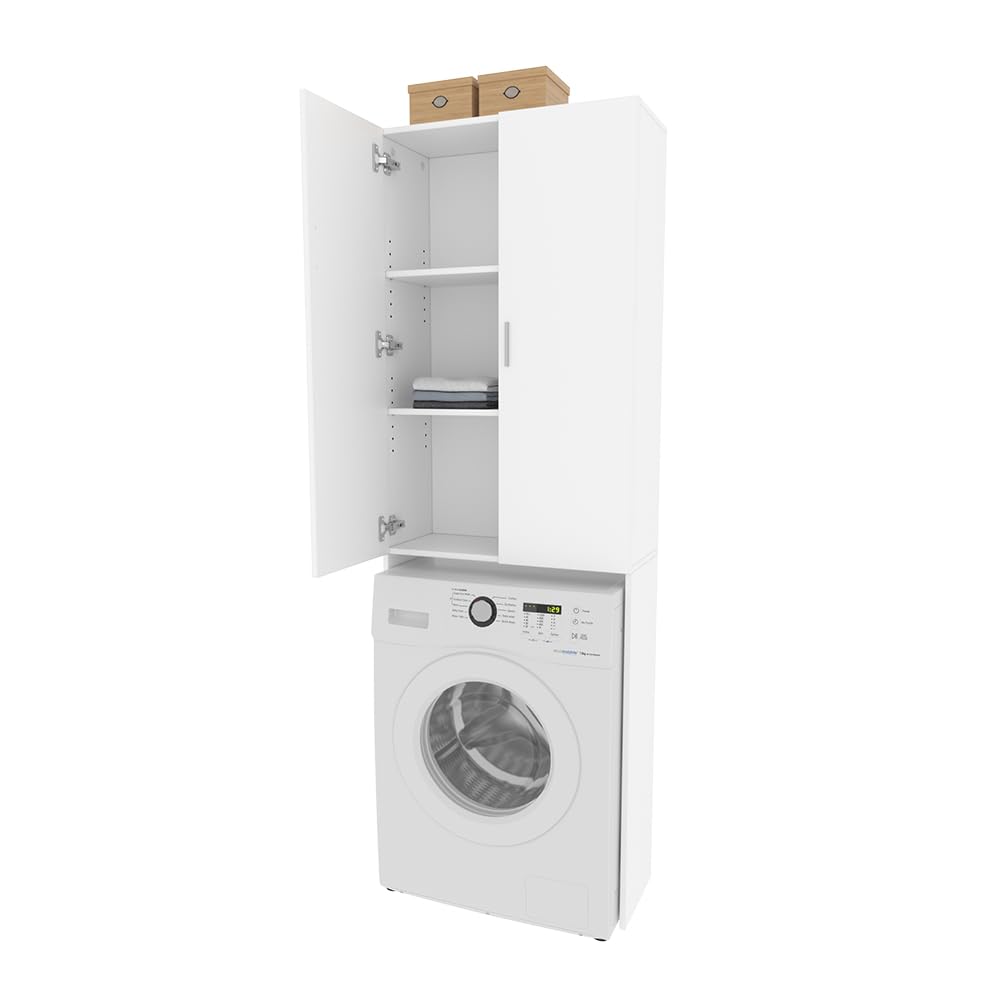 Vicco Mueble de Lavadora Martha, Blanco, 64 x 190 cm | con 2 puertas largas, para almacenar detergente y artículos de baño