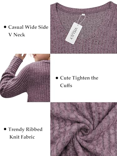 Image of VISLILY Womens-Plus-Size-Dressy-Tops Casual V Neck Long Sleeve Knit Sweater