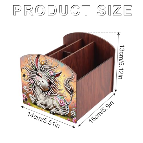 Image of Diamond Painting Wooden Desk Organizer Donkey Design, DIY Diamond Art Storage Box for Home Office Tabletop, Decorative Wooden Craft Organizer for Stationery & Accessories