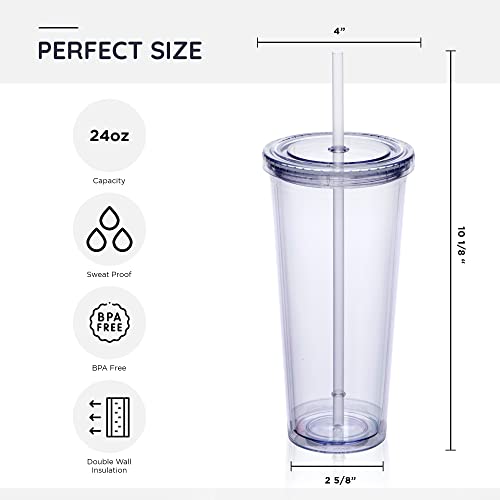 Zephyr Canyon 24Oz Double Wall Plastic Tumblers With Lids And Straws | Large Classic Travel Tumbler | Clear Reusable Cups With Straws | Bpa Free (Multicolor - 4 Pack) #TOP2