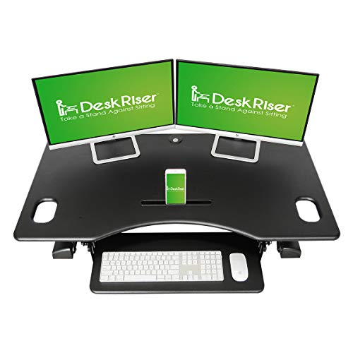 Standing Desk Converter | Adjustable Desk Riser | 46 In Wide Fits 3 Monitors With Sliding Keyboard Tray (Black, 46" Wide) #TOP4
