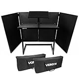 Vonyx DB10 Mobiler DJ-Tisch mit DB2B Faltbarem Screen und Taschen – Stabiles Aluminium, Lycra-Bespannung, klappbar, für mobile DJs und Events – Schwarz