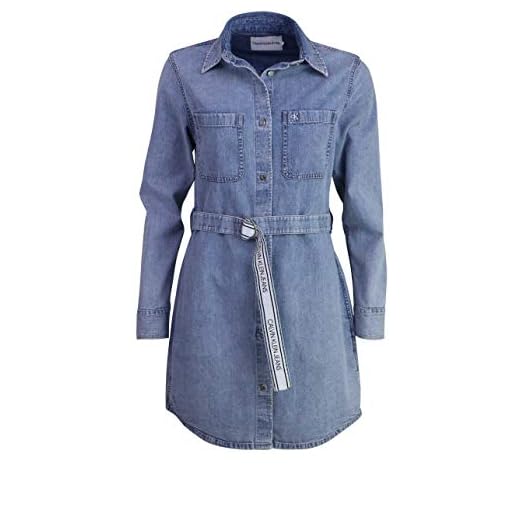 Calvin Klein Jeans Dam avslappnad tröja klänning bälte klänning, Denim, XS